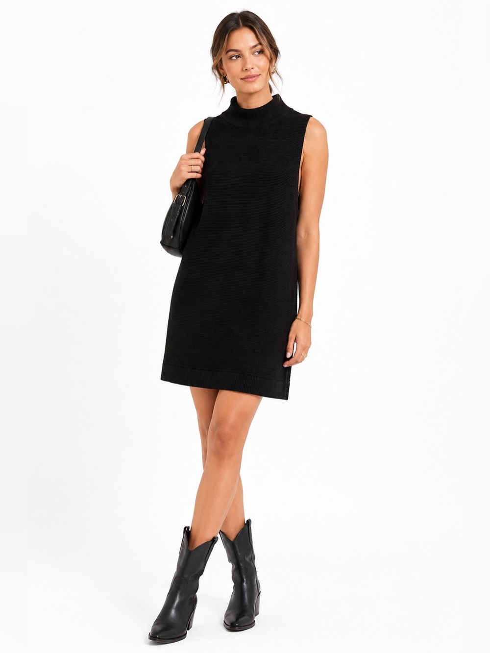 Free People Sweater Dress Size Medium Black Ribbed Sleeveless Mini